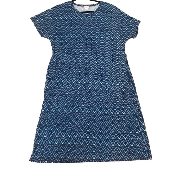 Lularoe Marley Blue Chevron Print Belted T-Shirt Dress Size L - Picture 5 of 9